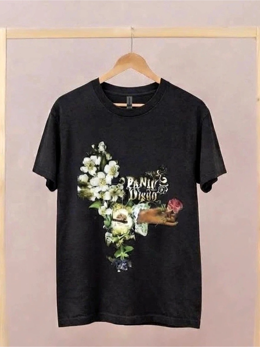 Black Floral Graphic T-Shirt Gothic Rose Butterfly Print Unisex Y2K Style